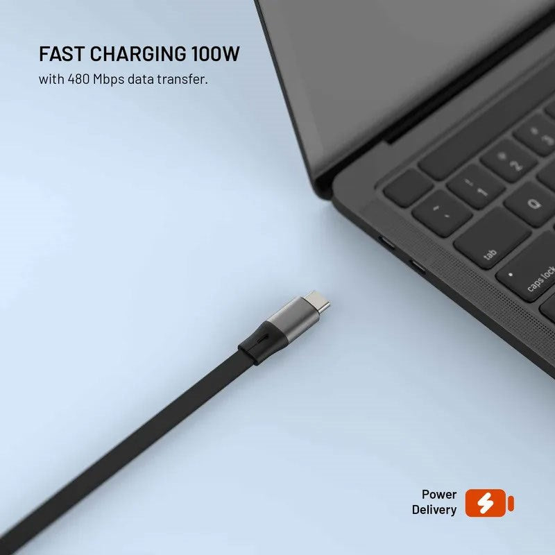 Fixed Utdragbar 100W USB-C till USB-C-Kabel - 1m - Svart