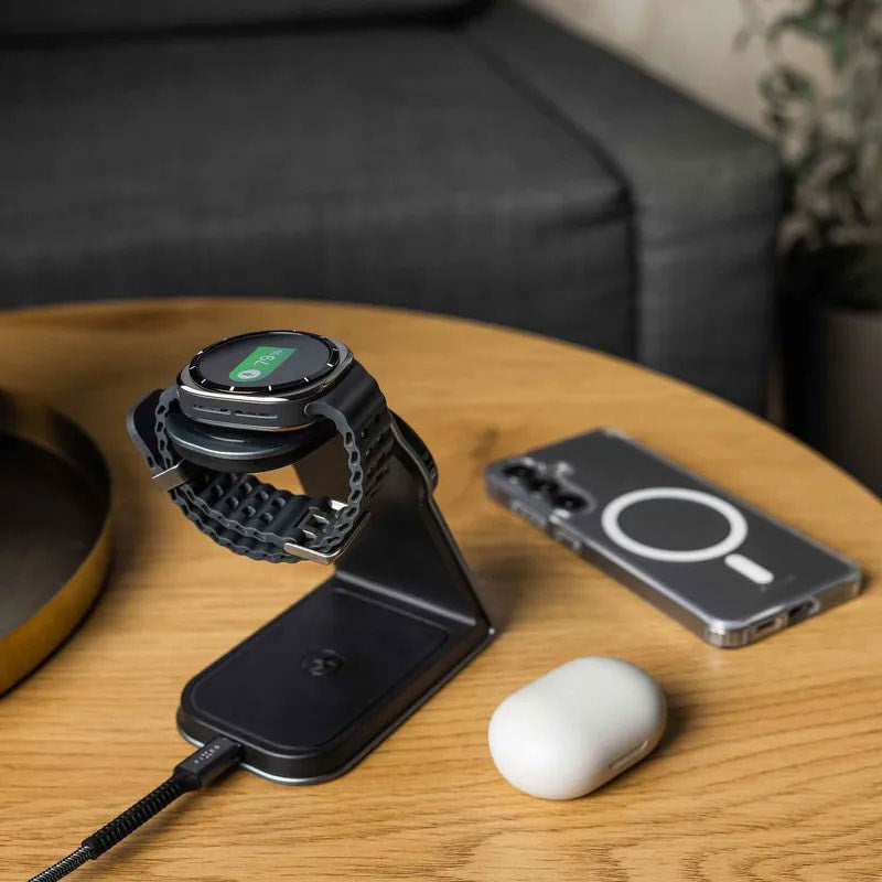 Fixed 3-i-1 Trådlös Samsung Laddare - MagSafe / Qi2 Kompatibel - Grå