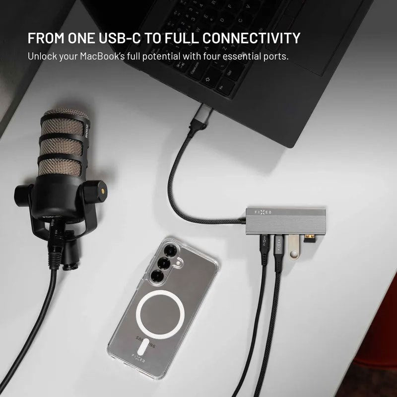 Fixed 4-i-1 USB-C-Multiport med 2 x USB-A 2 x USB-C - Silver