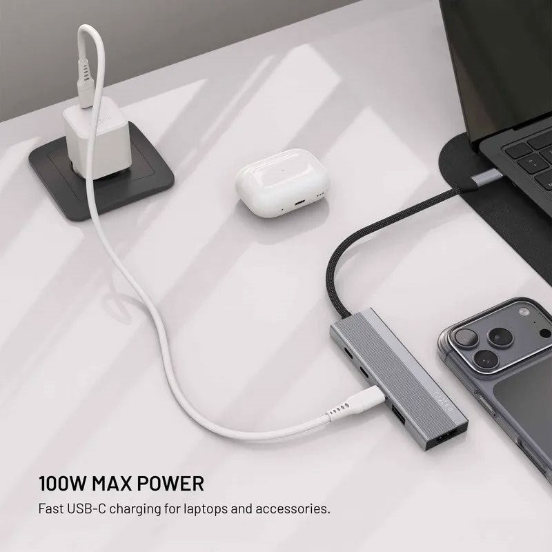 Fixed 5-i-1 USB-C Multiport med 3 x USB-C 1 x USB-A 1 x HDMI - Silver