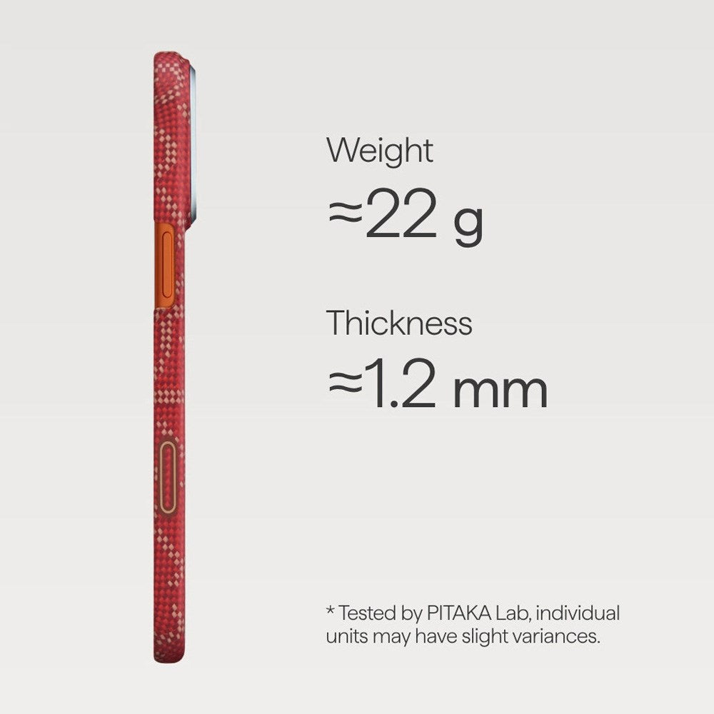 iPhone 17 Pro PITAKA Edge Monogram Skal - MagSafe Kompatibelt - Guld / Röd