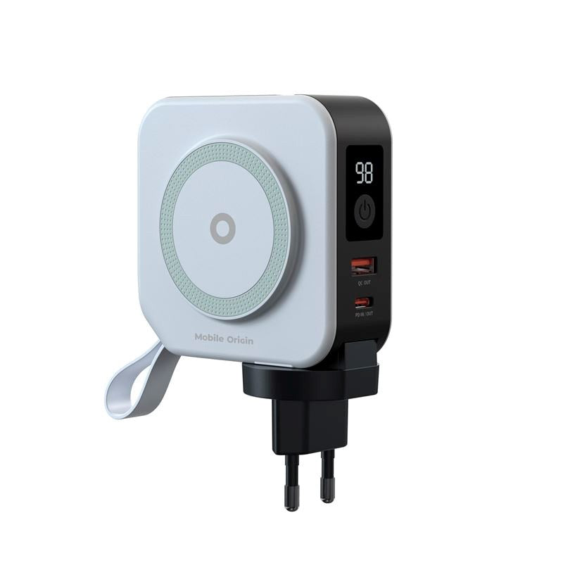 Mobile Origin Resa Laddare m. Powerbank 10.000 mAh - MagSafe Kompatibel - Vit