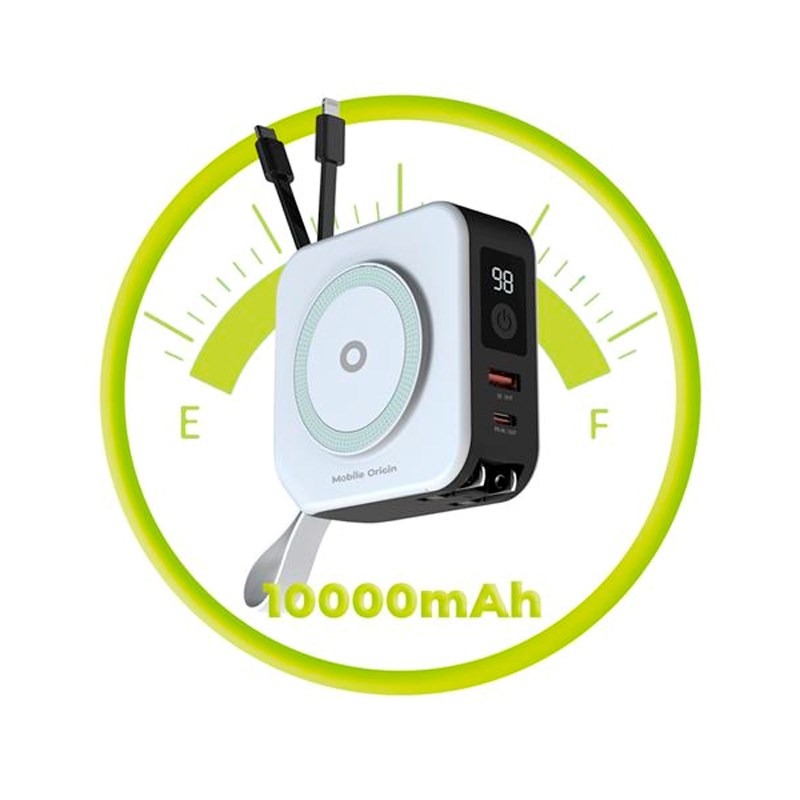 Mobile Origin Resa Laddare m. Powerbank 10.000 mAh - MagSafe Kompatibel - Vit