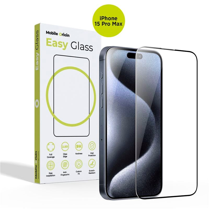 iPhone 15 Pro Max Mobile Origin EasyGlass Skärmskydd - Genomskinlig / Svart Kant
