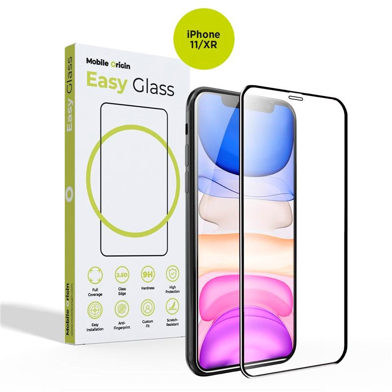 iPhone 11 / XR Mobile Origin EasyGlass Skärmskydd - Genomskinlig / Svart Kant