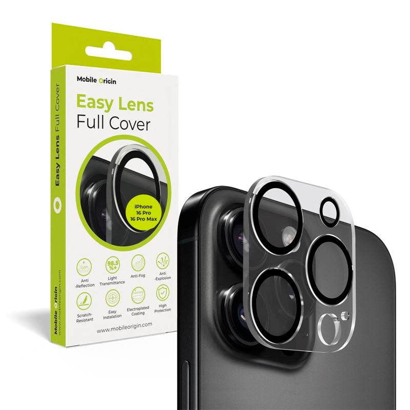 iPhone 16 Pro / 16 Pro Max Mobile Origin Härdat Glas Kameralinsskydd - Genomskinlig / Svart Kant