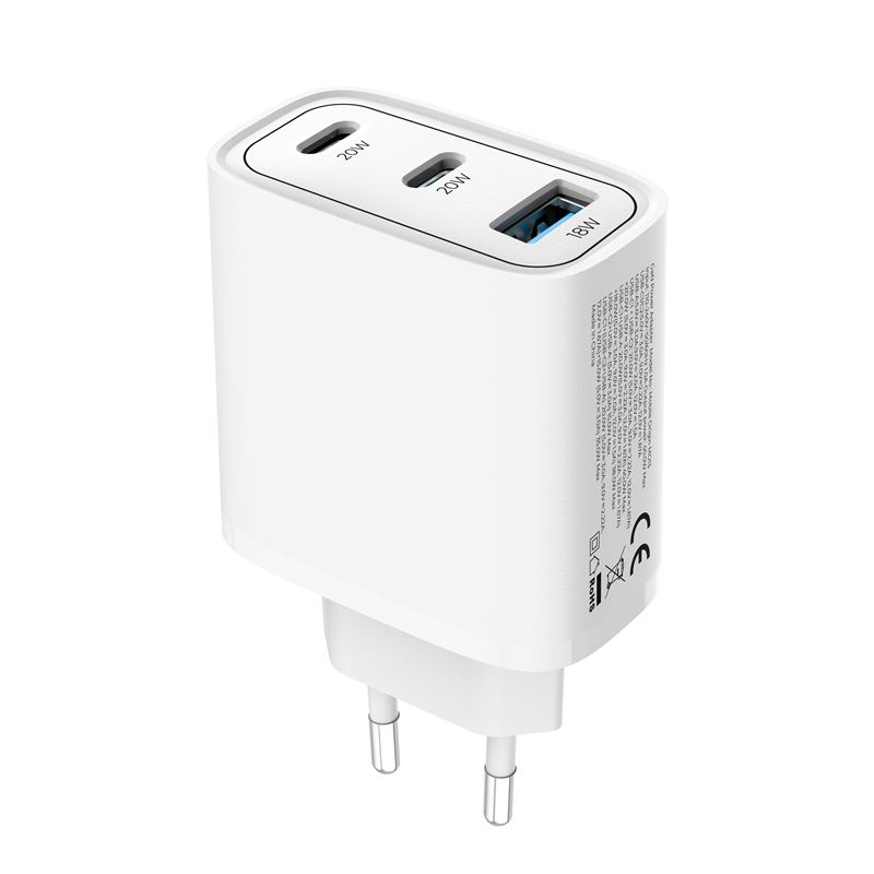 Mobile Origin GaN 40W Väggladdare med USB-A + 2 USB-C Portar - Hvid