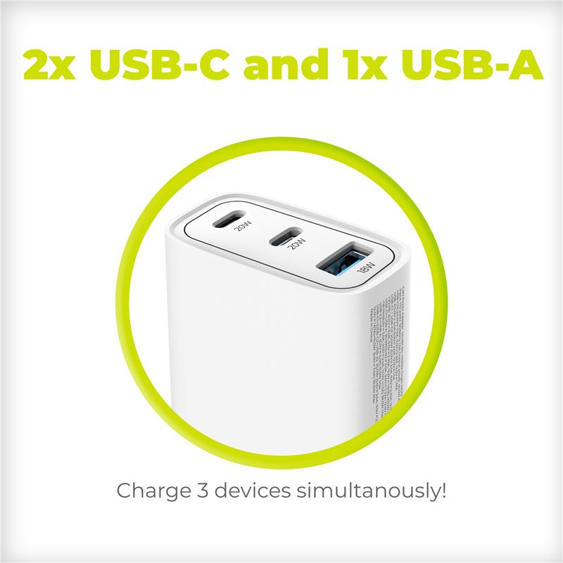 Mobile Origin GaN 40W Väggladdare med USB-A + 2 USB-C Portar - Hvid