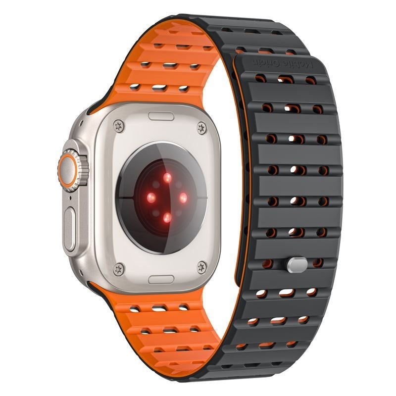 Apple Watch (42/44/SE/45/46/49mm) Mobile Origin Magnetiskt Silikonarmband - Svart / Orange