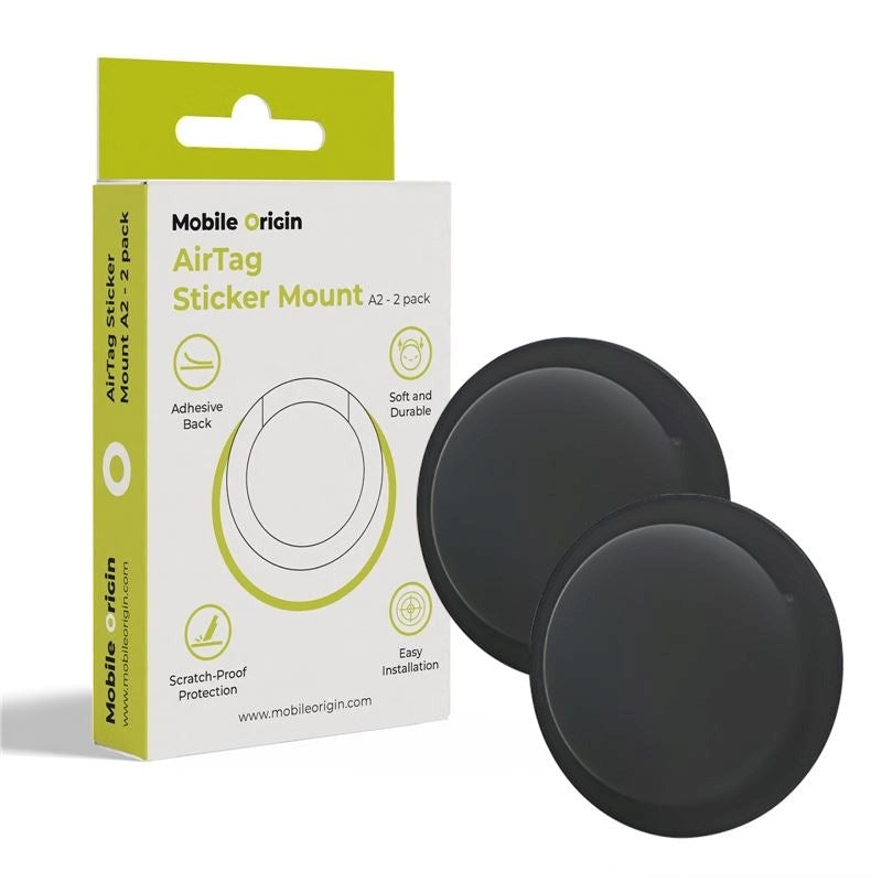 Mobile Origin Silikon AirTag 1. & 2. Gen. Hållare med Självhäftande Baksida - 2 st. - Svart