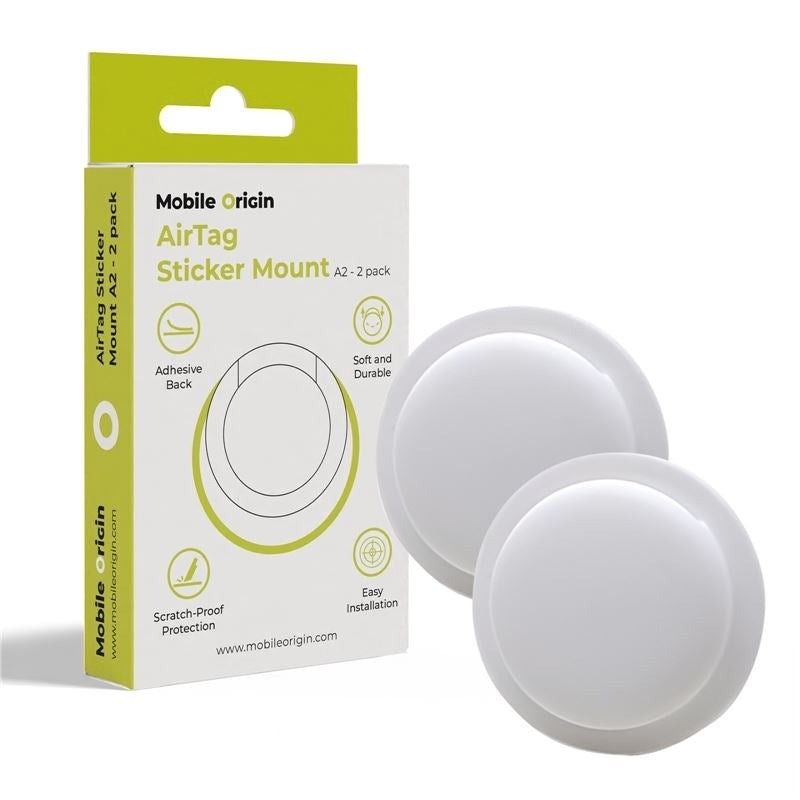 Mobile Origin Silikon AirTag 1. & 2. Gen. Hållare med Självhäftande Baksida - 2 st. - Vit