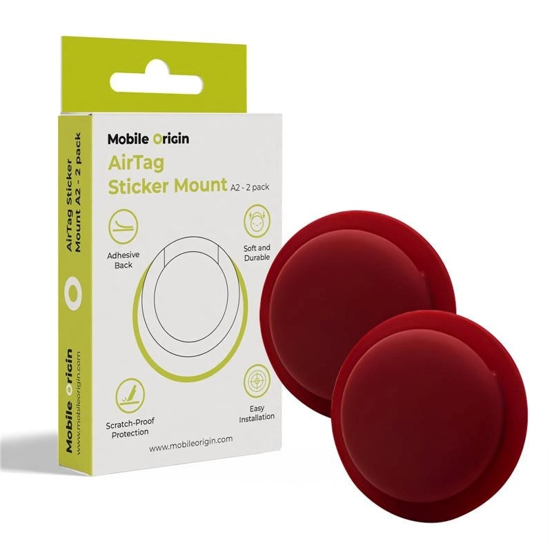 Mobile Origin Silikon AirTag 1. & 2. Gen. Hållare med Självhäftande Baksida - 2 st. - Röd