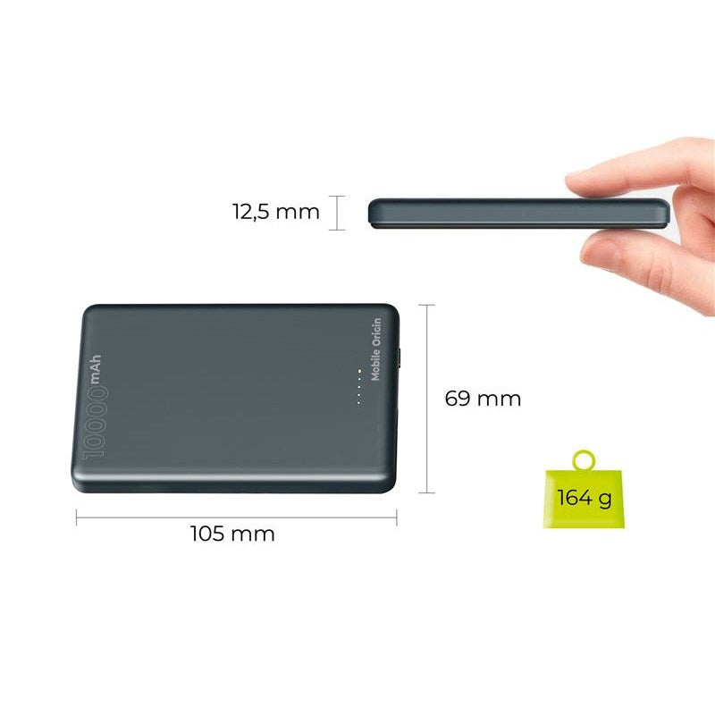 Mobile Origin Slim 10.000mAh Powerbank 20W med USB-C - MagSafe Kompatibel - Grå