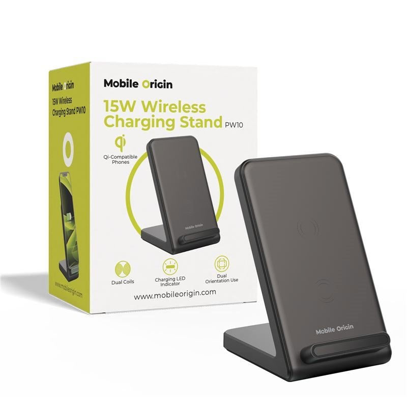 Mobile Origin PW10 15W Trådlös Laddare - Qi Kompatibel - Svart