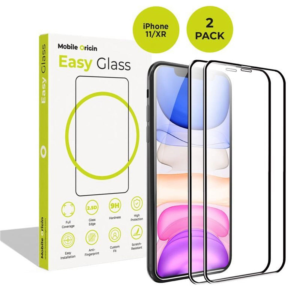 iPhone 11 / XR Mobile Origin EasyGlass Skärmskydd - 2 st - Genomskinlig / Svart Kant