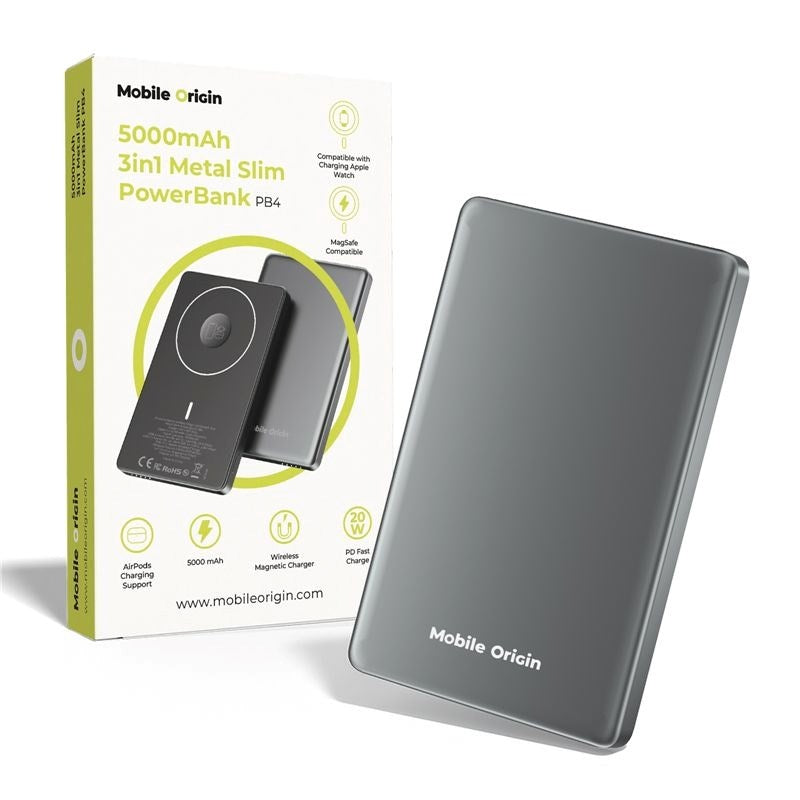 Mobile Origin 3-i-1 Powerbank 5000mAh Slim – m. MagSafe & Snabbladdning