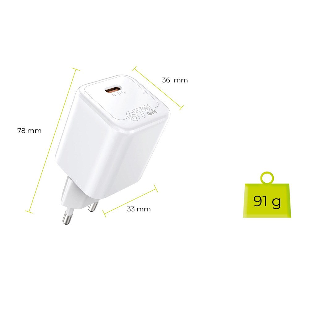 Mobile Origin GaN 67W Väggladdare m. 1 x USB-C – Vit