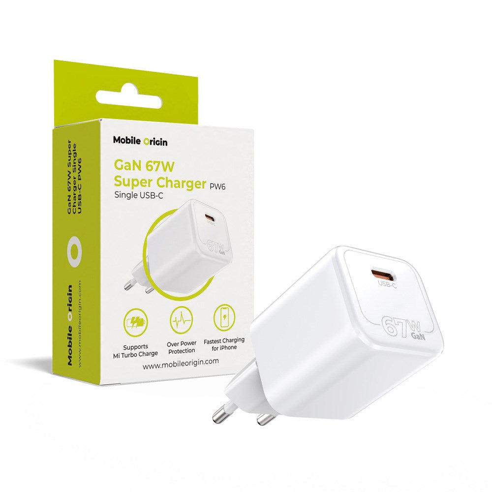 Mobile Origin GaN 67W Väggladdare m. 1 x USB-C – Vit