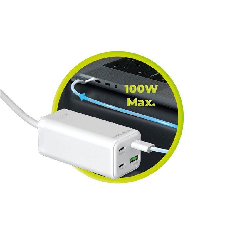 Mobile Origin 100W USB-C-Hubb med USB-A & Schuko-Kontakt - Vit