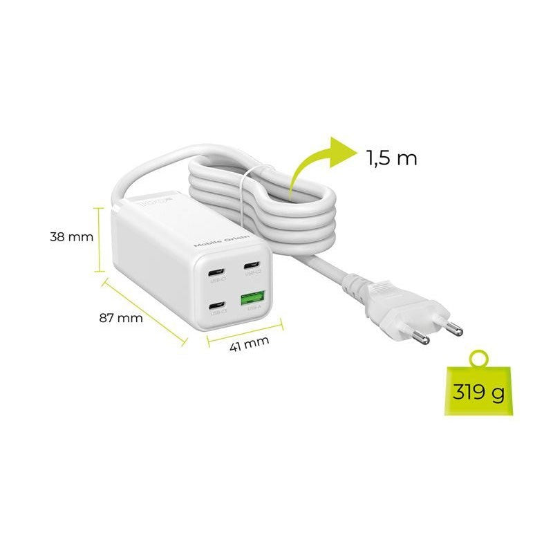 Mobile Origin 100W USB-C-Hubb med USB-A & Schuko-Kontakt - Vit