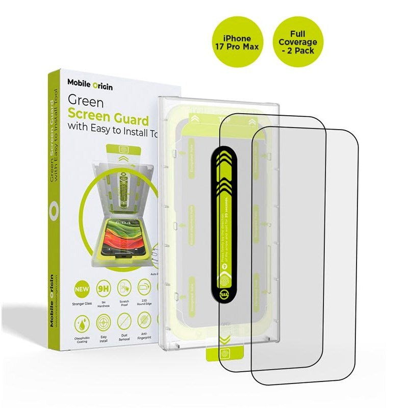 iPhone 17 Pro Max Mobile Origin Screen Guard Skärmskydd med Monteringslåda - 2 st. - Genomskinlig / Svart Kant