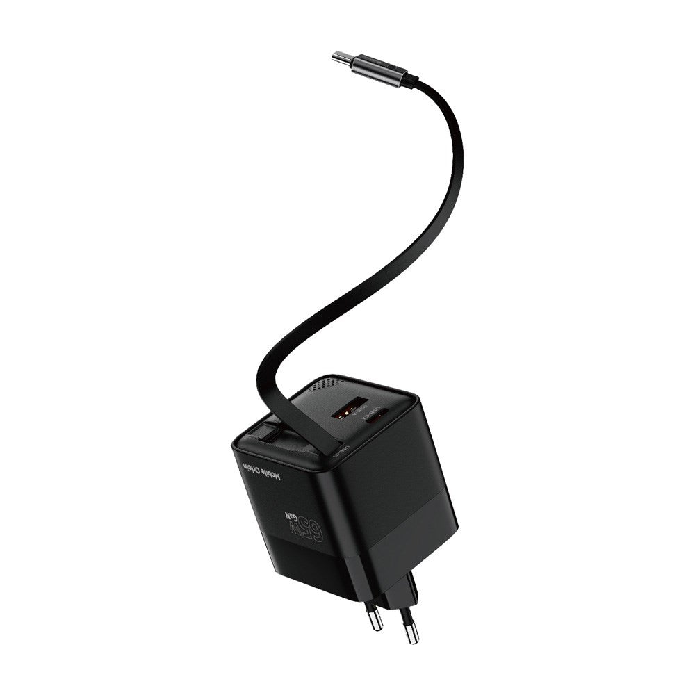 Mobile Origin Display Väggladdare m. 1 x USB-A / 1 x USB-C / 1 x Uttagbart USB-C Kabel - 65W - Svart