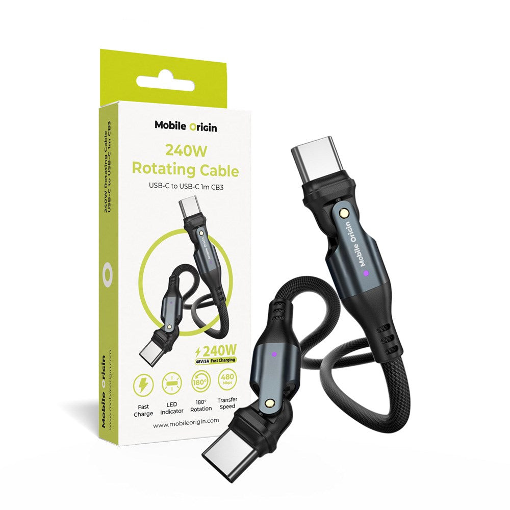 Mobile Origin 240W Roterande USB-C till USB-C Kabel - 1m - Svart