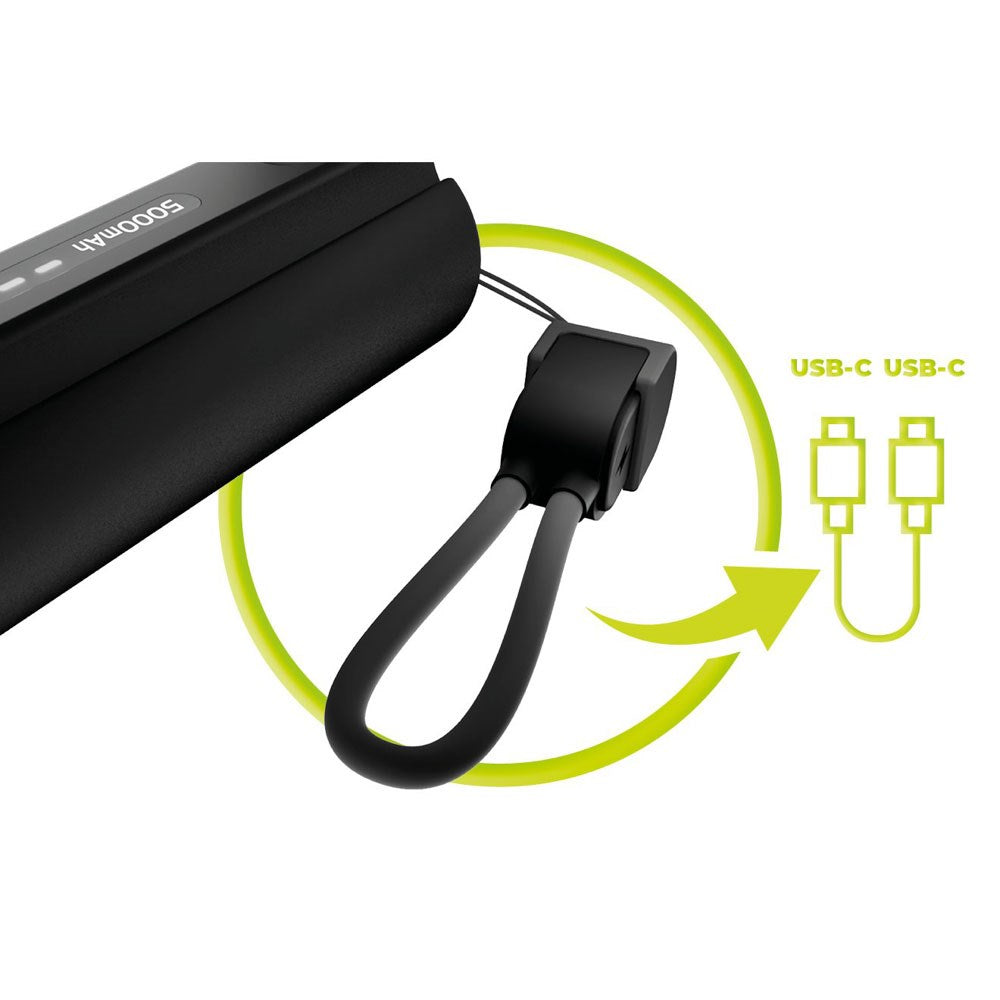 Mobile Origin 5000 mAh PowerBank m. Ficklampa & USB-C Kabel - Svart