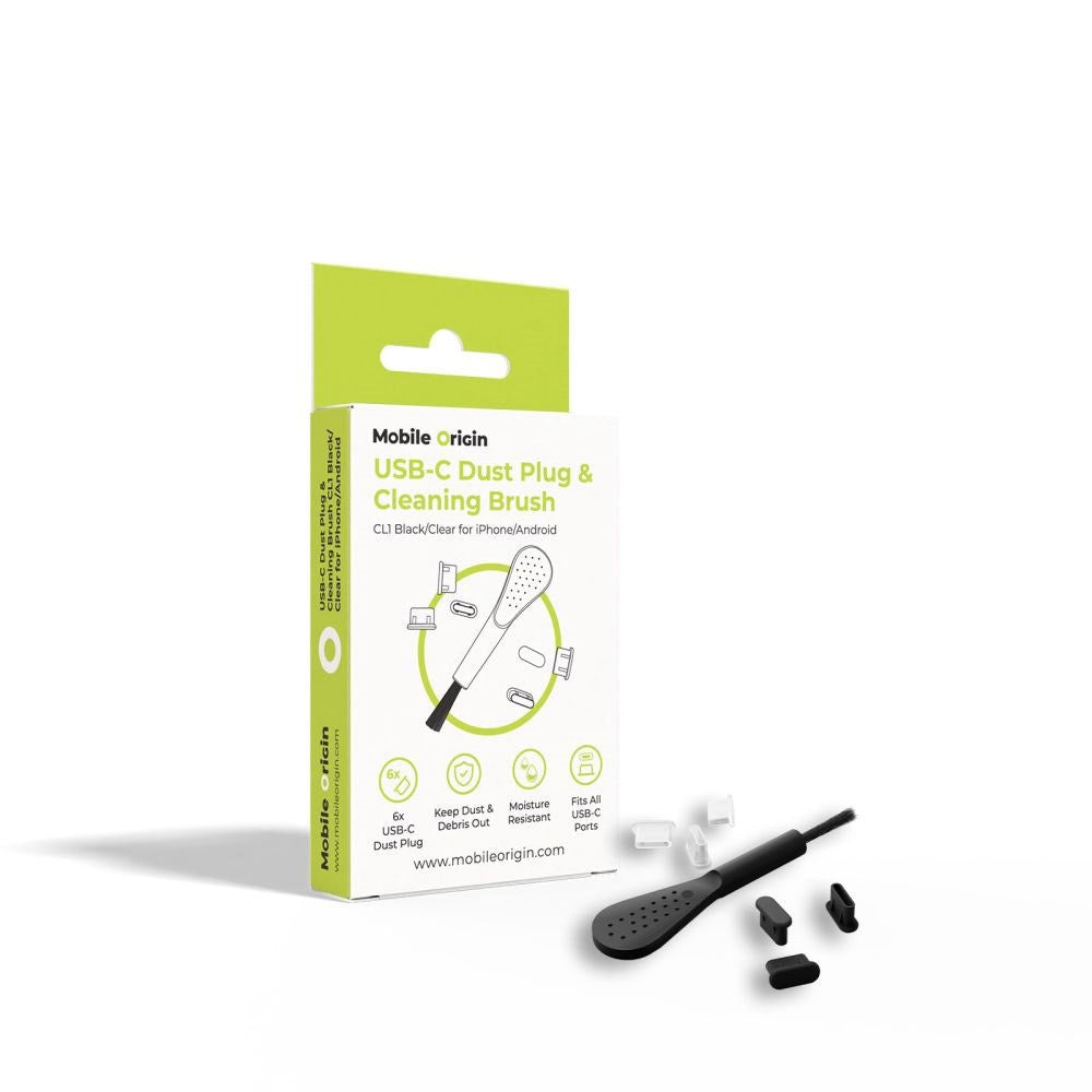 Mobile Origin Set m. 1x Rengöringsborste & 6x USB-C Dammskydd - Svart / Vit
