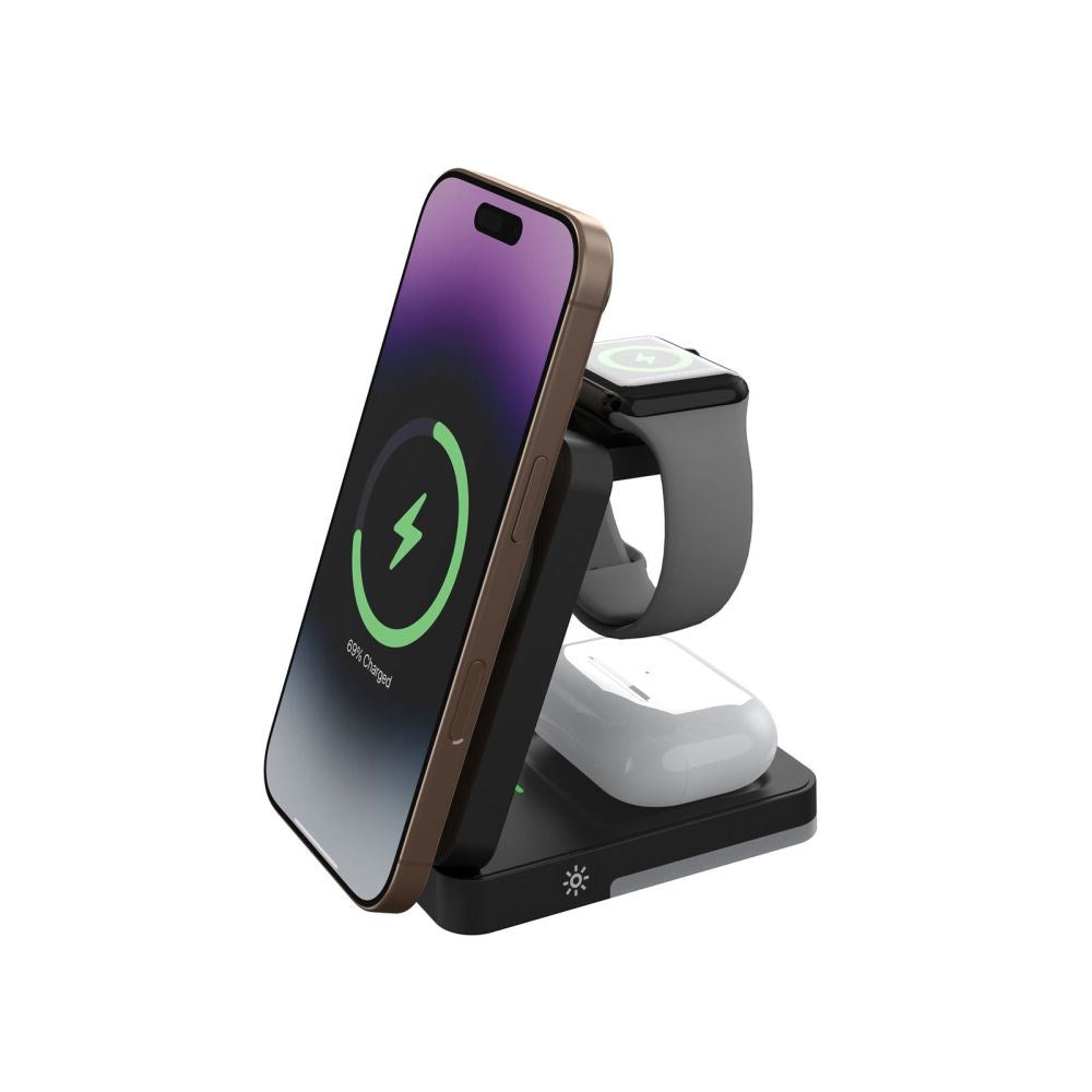 Mobile Origin Trådlös Laddare för iPhone / AirPods / Apple Watch - Hopfällbar Design - MagSafe Kompatibel - Svart
