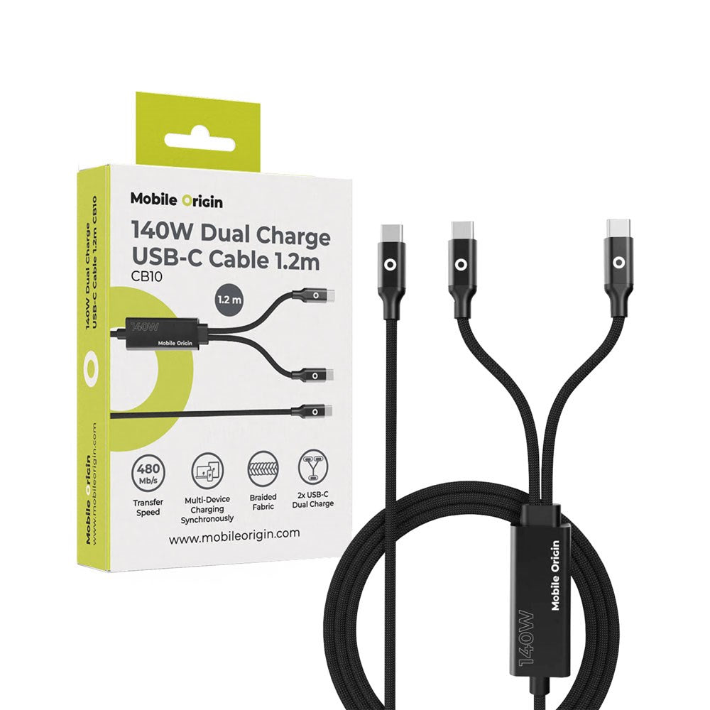 Mobile Origin CB10 140W Dubbelt USB-C till USB-C Kabel - 1.2m - Svart