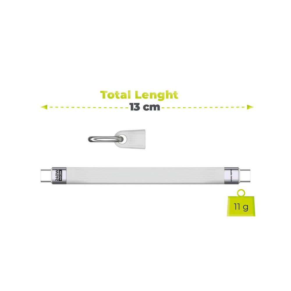 Mobile Origin 240W USB-C till USB-C Nyckelringskabel - 13cm - Vit