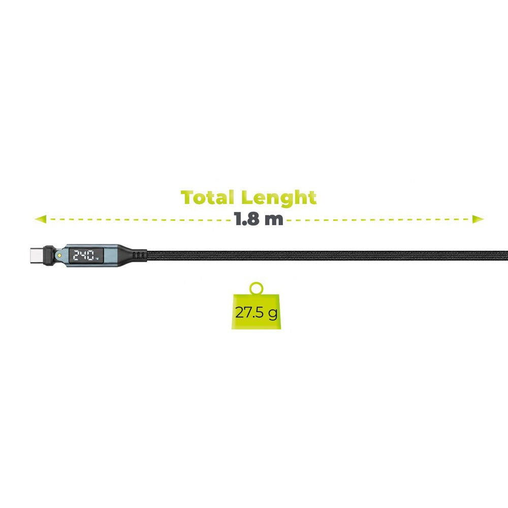 Mobile Origin 240W Display 540° Roterbar USB-C till USB-C Kabel - 1.8m - Svart