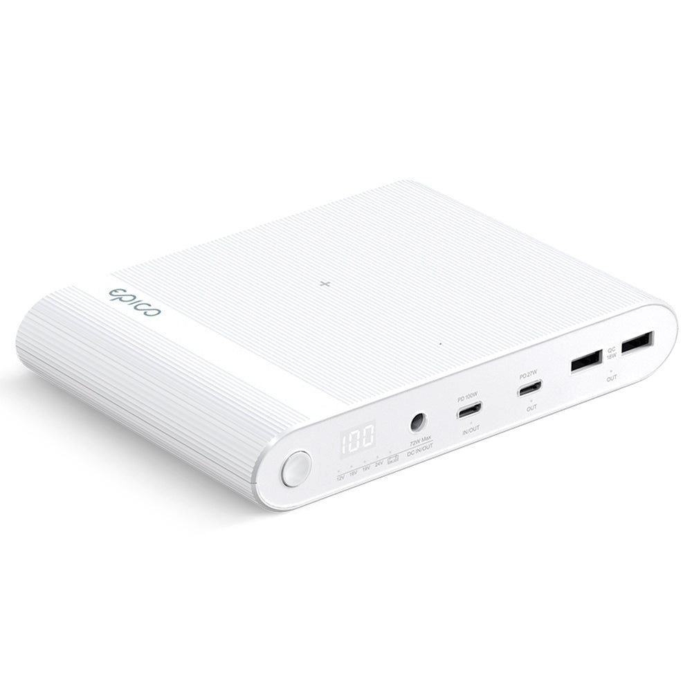 Epico Multi Powerbank med USB-C, USB-A, DC + Billaddare - 26 800 mAh - Vit