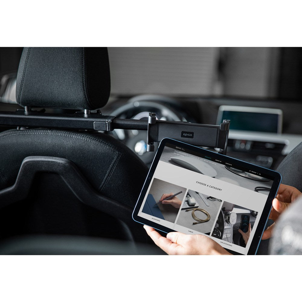 Epico Mobil- och Surfplattahållare med Utdragbar Arm för Bilens Nackstöd (140 - 285 mm) - Svart