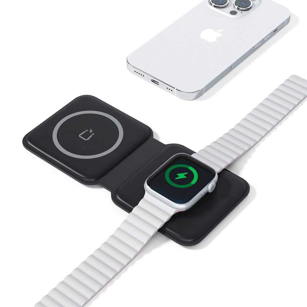 Spello 2-i-1 Hopfällbar Trådlös Laddare 15W - Svart