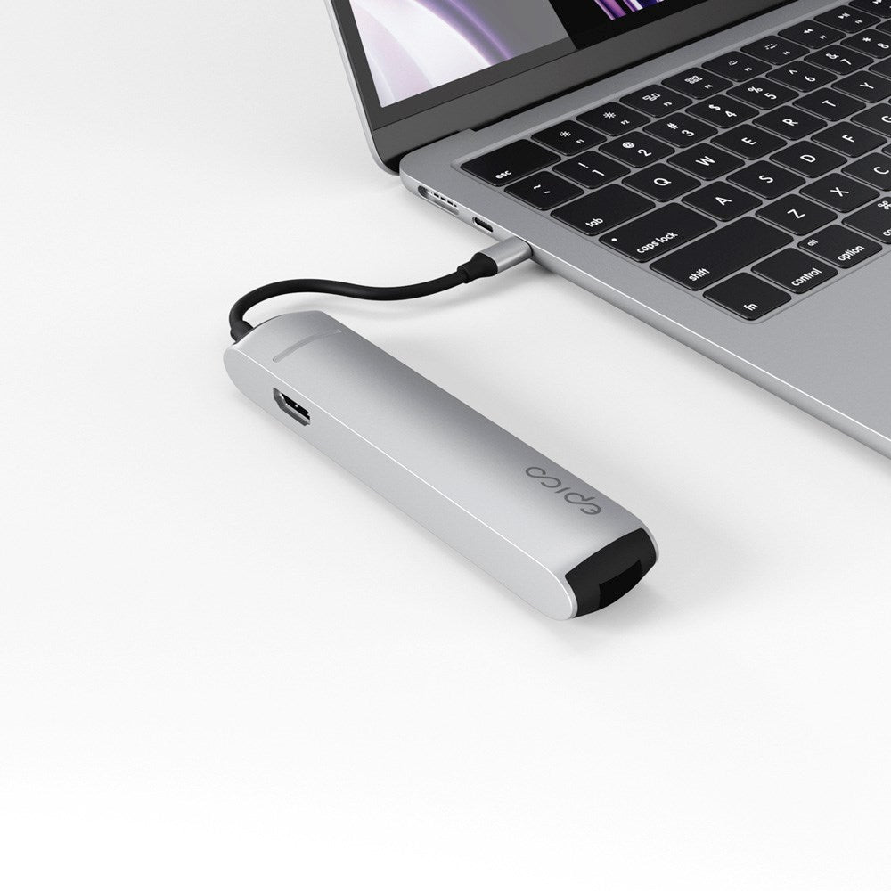 Epico 6-i-1 USB-C Adapter – Slankt Design med 8K Upplösning - Sølv