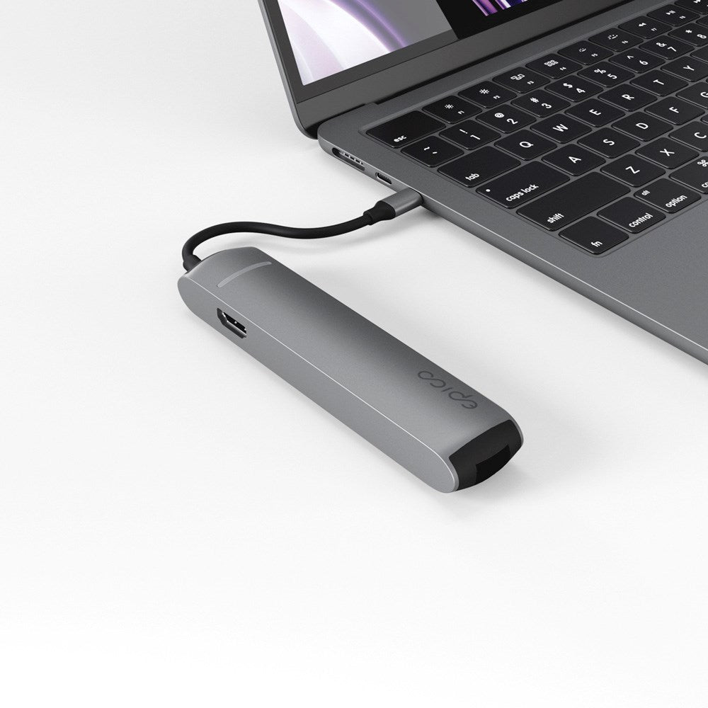Epico 6-i-1 USB-C Adapter – Slankt Design med 8K Oppløsning - Space Grey