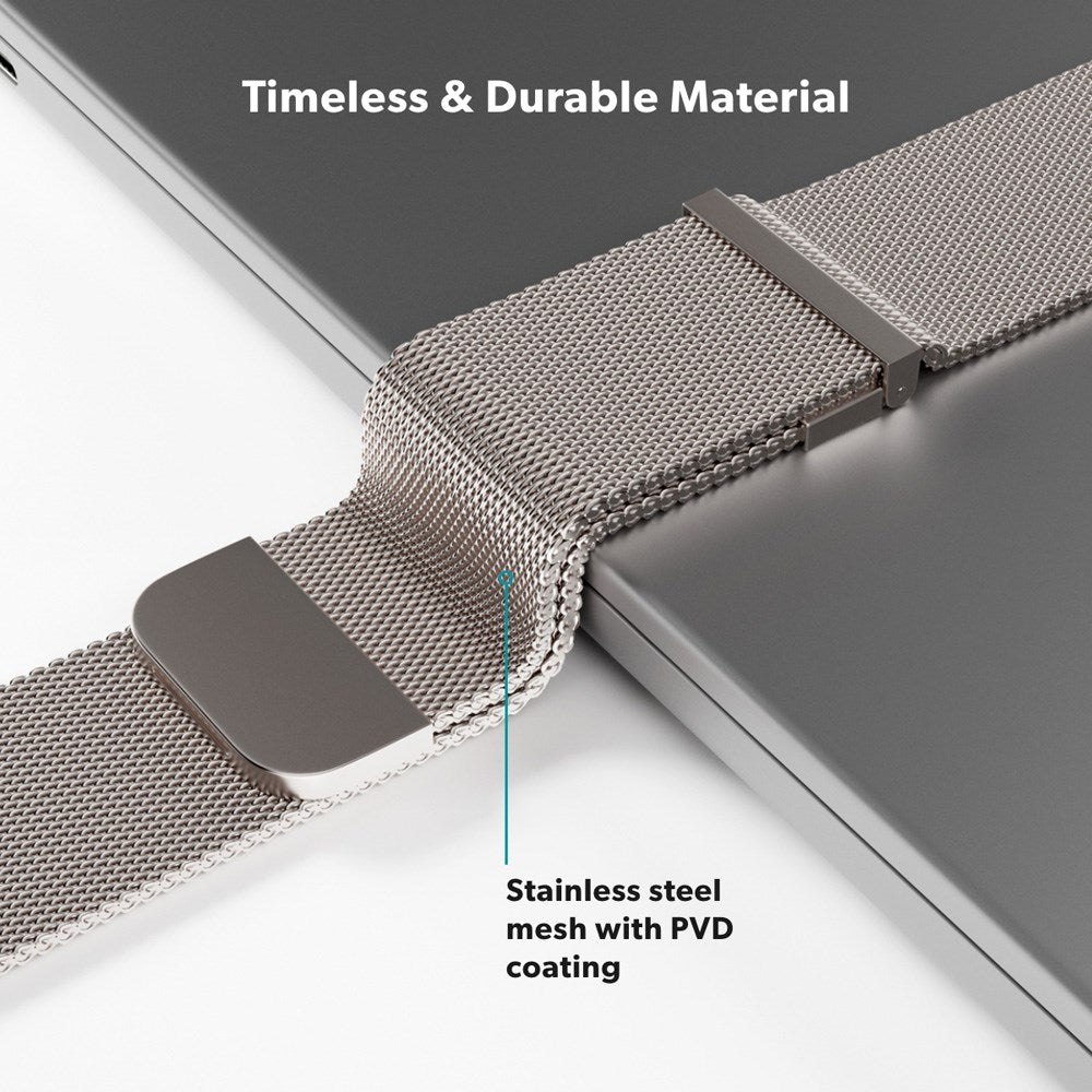 Apple Watch (42/44/SE/45/46/49mm) Epico Milanese+ (Plus) Rostfritt Stål Armband - Starlight