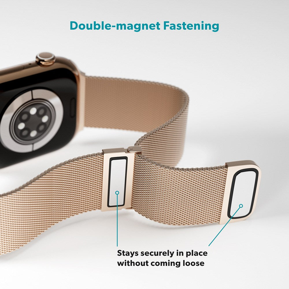 Apple Watch (42/44/SE/45/46/49mm) Epico Milanese+ (Plus) Rostfritt Stål Armband - Gold