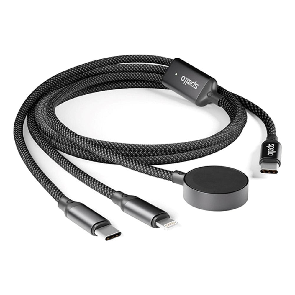Spello 3-i-1 Multifunktionell 100W USB-C-Kabel med USB-C - Lightning - Apple Watch-Laddare - Svart
