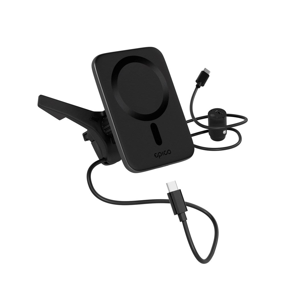 Epico Qi2 Mag+ Mobil Laddare för Bil - 15W Trådlös Laddning - MagSafe Kompatibel - Svart
