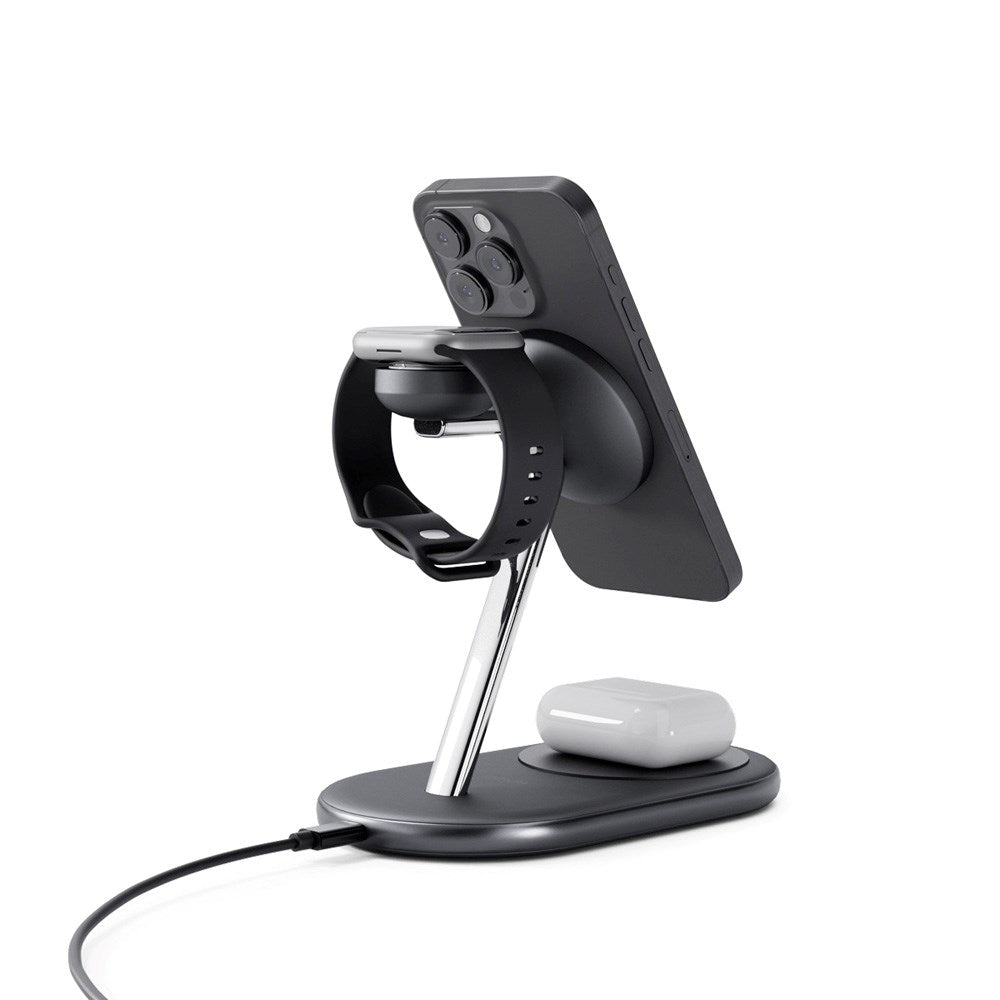 Epico 3-i-1 Trådlös Laddare 15W - Mobil / AirPods / Apple Watch - MagSafe Kompatibel - Svart