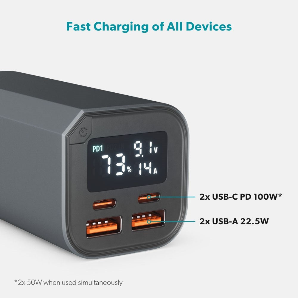 Epico 100W Aluminium Powerbank 20.000 mAh med 2 x USB-A & 2 x USB-C - Grå