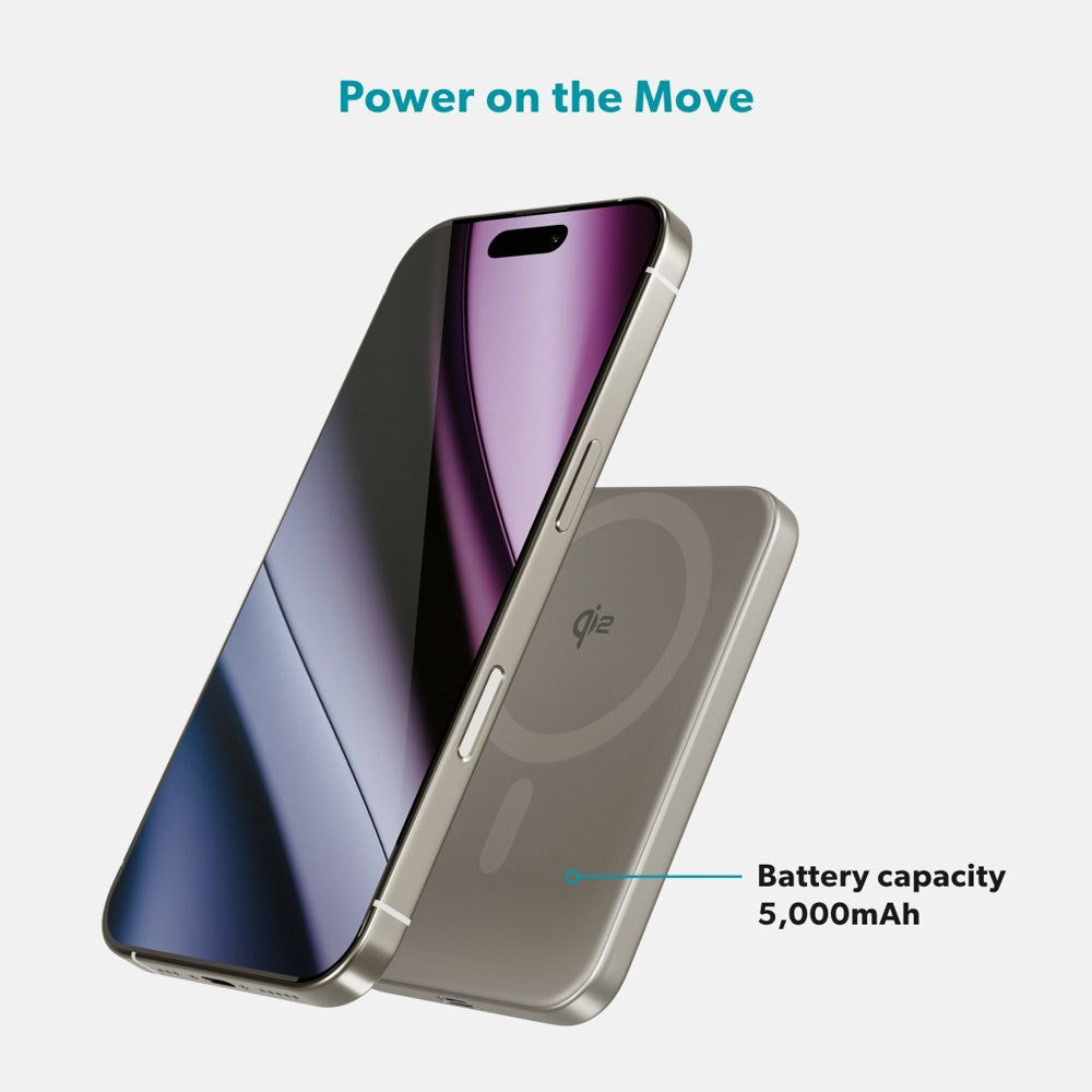 Epico 15W UltraPack EM51 Slim Alu Mag+ 5000 mAh Power Bank med USB-C - Qi2 / MagSafe Kompatibel - Titanium