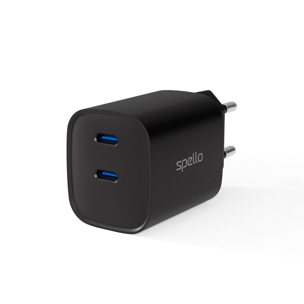 Spello 35W PD (Power Delivery) Vegglader med 2 x USB-C - Svart