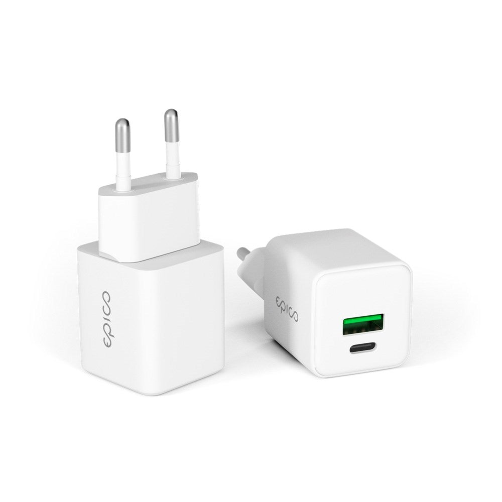 Epico UltraBoost GaN 20W Väggladdare - 1x USB-C / 1x USB-A - Vit