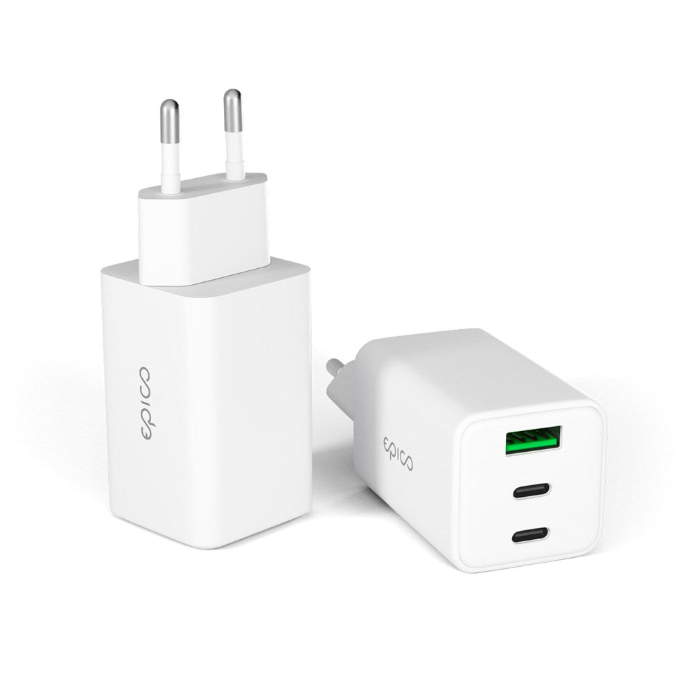 Epico UltraBoost GaN 65W Väggladdare - 2x USB-C / 1x USB-A - Vit