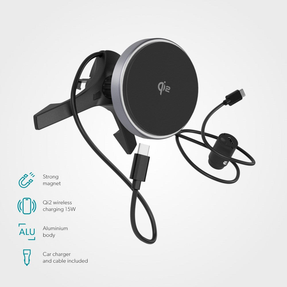 Epico UltraDrive Magnetisk 15W Mobilhållare för Luftventil - MagSafe / Qi2 Kompatibel - Svart