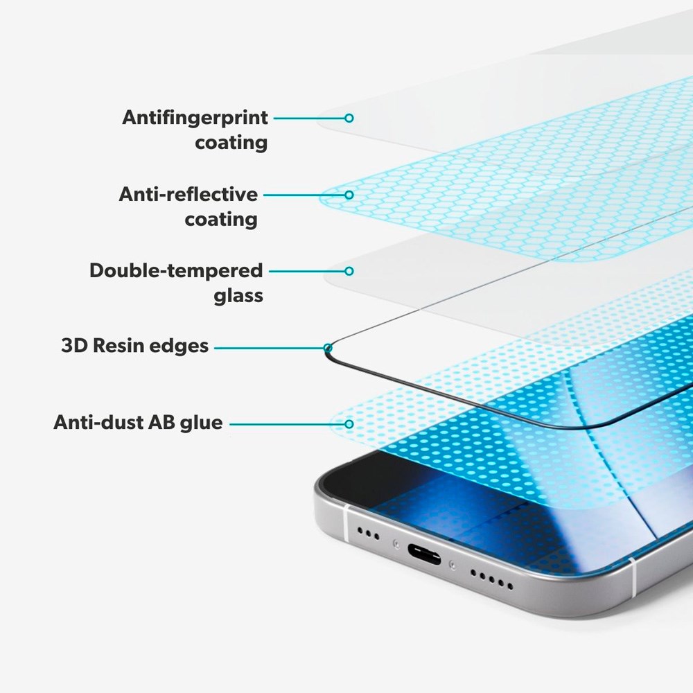 iPhone 16 Pro Max Epico AntiReflective Glass 3D Skärmskyddsglas m. Monteringsram - Genomskinlig